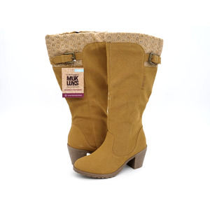 Luk Ees Muk Luks Boots Womens 8 Brown Faux Suede Knee High Heeled Riding Zipper